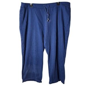 Susan Graver Weekend‎ Blue French Terry Fringed Crop Pants XLP Petite Comfort